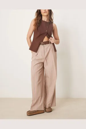 ASOS Tailored relaxed ankle grazer trousers with PU belt in mocha stripe