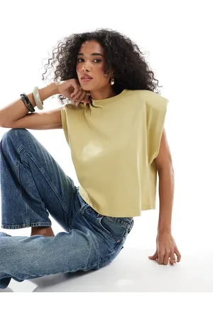 ASOS Sleeveless shoulder pad top in sage