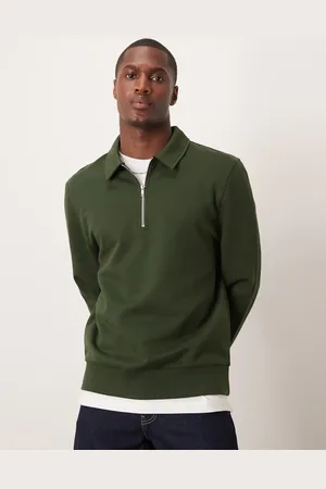 ASOS Standard fit quarter zip sweatshirt with collar in agave