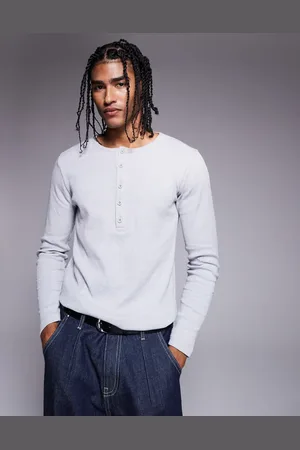 ASOS Muscle fit long sleeve rib t-shirt with henley neck in marl