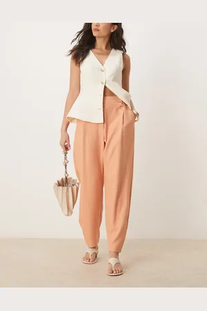 ASOS Tailored textured barrel trousers with tab detail in apricot
