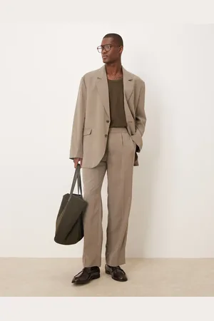 ASOS Elasticated straight leg suit trousers in stone