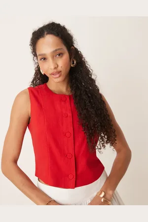 Abercrombie & Fitch Linen high neck cropped vest in