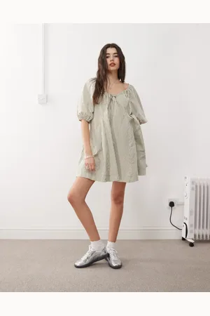 COLLUSION Smock dress in green stripe