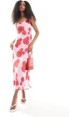 VERO MODA Smilla cowl neck cami midi dress in red and floral print
