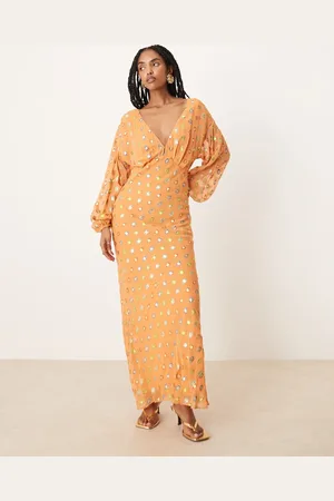 Never Fully Dressed Metallic gold spot midaxi dress in coral