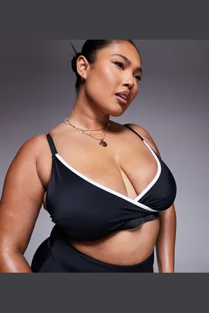 ASOS ASOS DESIGN Curve exclusive contrast binding skinny crop bikini top in