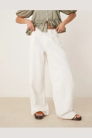 MANGO Wide leg raw hem waist trouser in