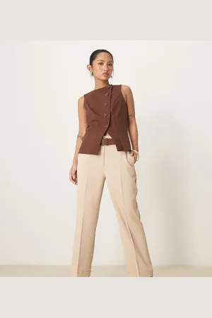 ASOS Petite tailored slim straight trousers with belt in stone