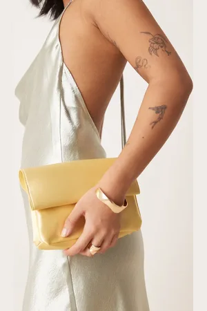 My Accessories Satin roll top clutch bag in pale