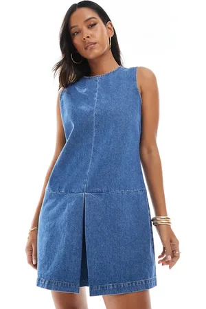 ASOS Denim shift dress with dropped waist pleat