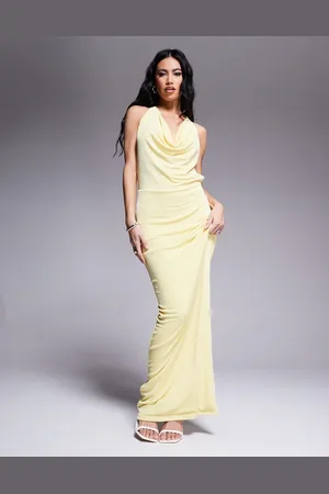 Aria Cove Double layered slinky deep cowl neck open tie back maxi dress in