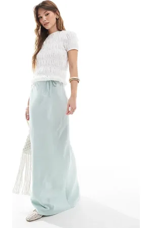 ASOS Linen blend bias maxi skirt in pistachio