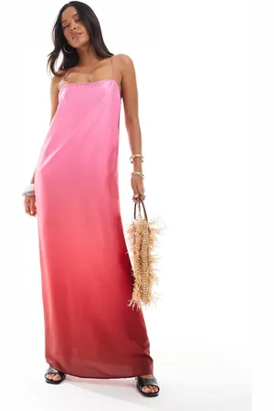 VERO MODA Square neck cami satin maxi slip dress in & red ombre