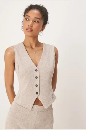 VILA Textured jersey waistcoat co-ord in light natural melange