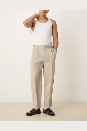 ASOS Smart wide leg trousers with side adjusters in stone with front pleat