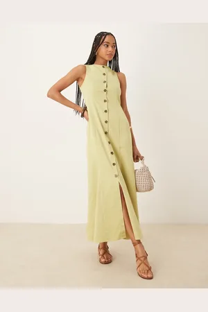 ASOS Slash neck button down waistcoat maxi dress in sage