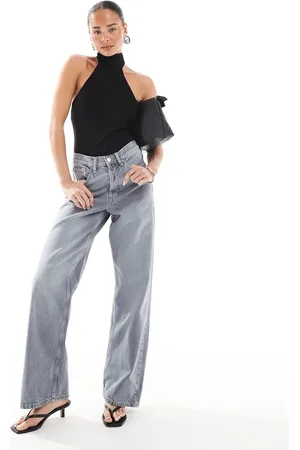 Topshop Mid rise loose fit straight jean in washed