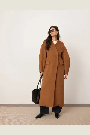 ASOS Wool mix cinched waist ovoid sleeve midi coat in chestnut