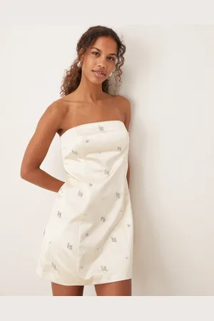 Abercrombie & Fitch Strapless embellished satin dress in cream