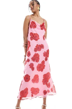 VERO MODA Smilla cowl neck cami midi dress in red and floral print