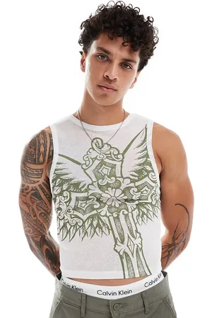 COLLUSION Slash neck muscle vest with cross graphic in mesh