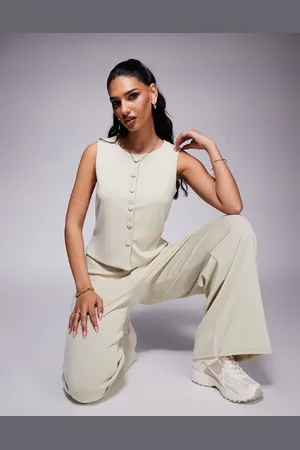 ASOS Co-ord rib button front waistcoat in stone