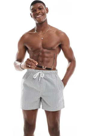 Only & Sons Seersucker swim shorts in dark khaki stripe