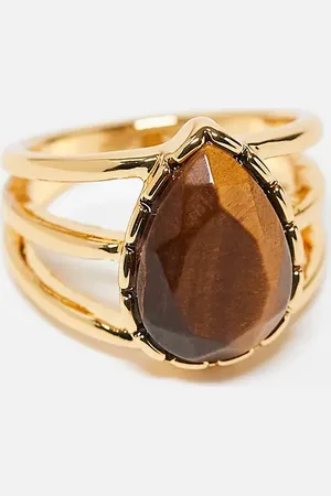 ASOS 14k plated ring with real tigers eye semi precious stone