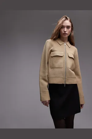 ARKET Pure cotton knitted compact utility jacket in dark beige