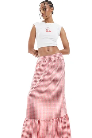 VERO MODA Tiered hem maxi skirt in gingham print