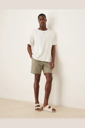 ASOS Slim mid length linen blend bermuda shorts in khaki