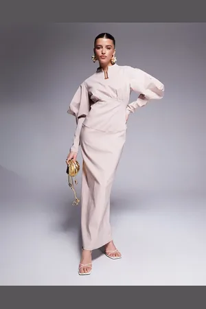 DASKA Structured balloon sleeve maxi dress in sand