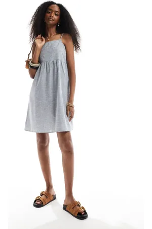Pieces® Shirred floaty cami mini dress in stripe