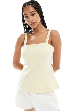 ASOS Denim strappy peplum top in buttermilk