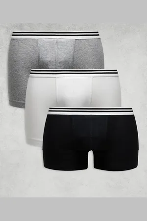 ASOS 3 pack trunk with striped waistband in black, white and grey