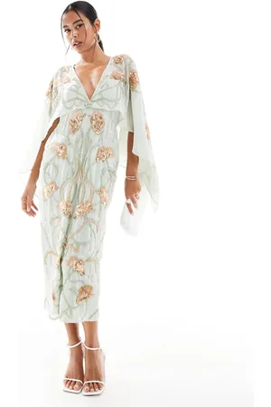 ASOS Cape midi dress with floral embellishment in sage
