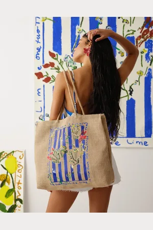 Topshop Tallie graphic tote bag in blue stripe