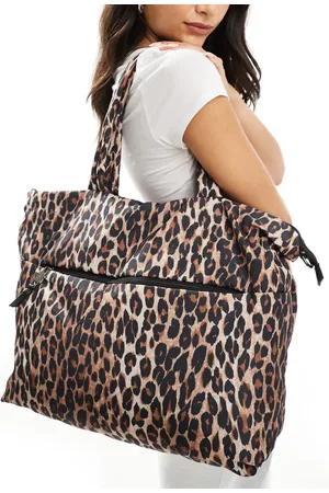 Accessorize Nylon small tote bag with top handle and cross body strap in leopard print