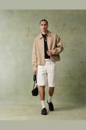 ASOS Oversized boxy harrington jacket in stone