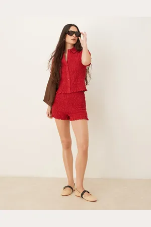 ASOS ASOS DESING shirred detail micro short co-ord in red