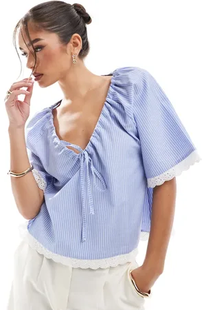 ASOS Gather neckline in chuck on blouse in stripe