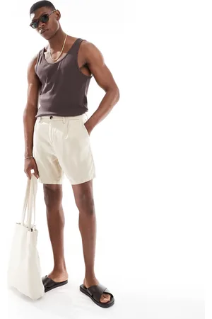 New Look Pleat front linen-blend shorts in stone