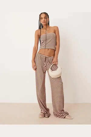 ASOS Wide leg stripe trouser co-ord in green and pink stripe