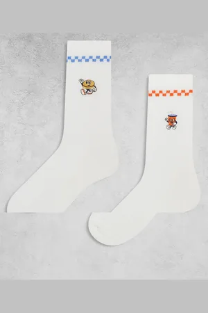ASOS 2 pack fast food character graphic sock in ecru
