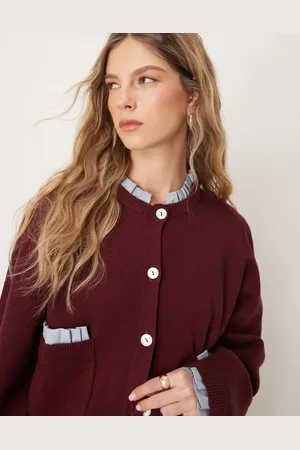 Neon Rose Compact contrast frill cardigan in grey