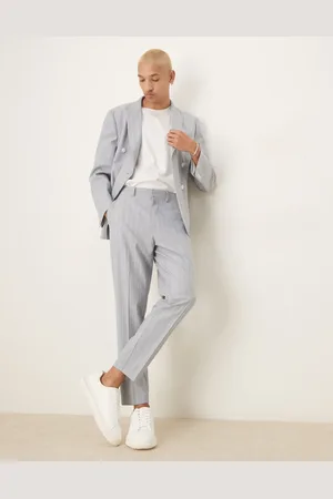 ASOS Tapered suit trousers in pinstripe with linen