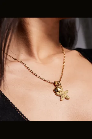 Neck On The Line Embellished starfish and shell pendant necklace in plated