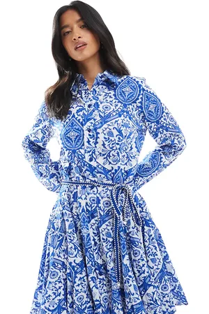 ONLY Dropped hem tie waist mini dress in tile print