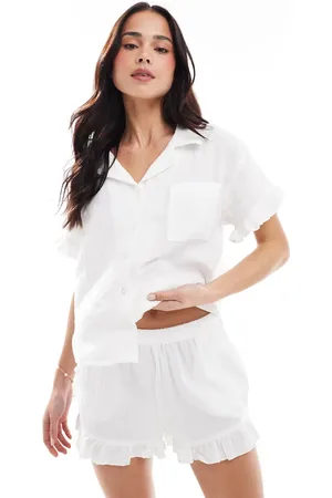 New Look Double cloth frill trim pyjama set in